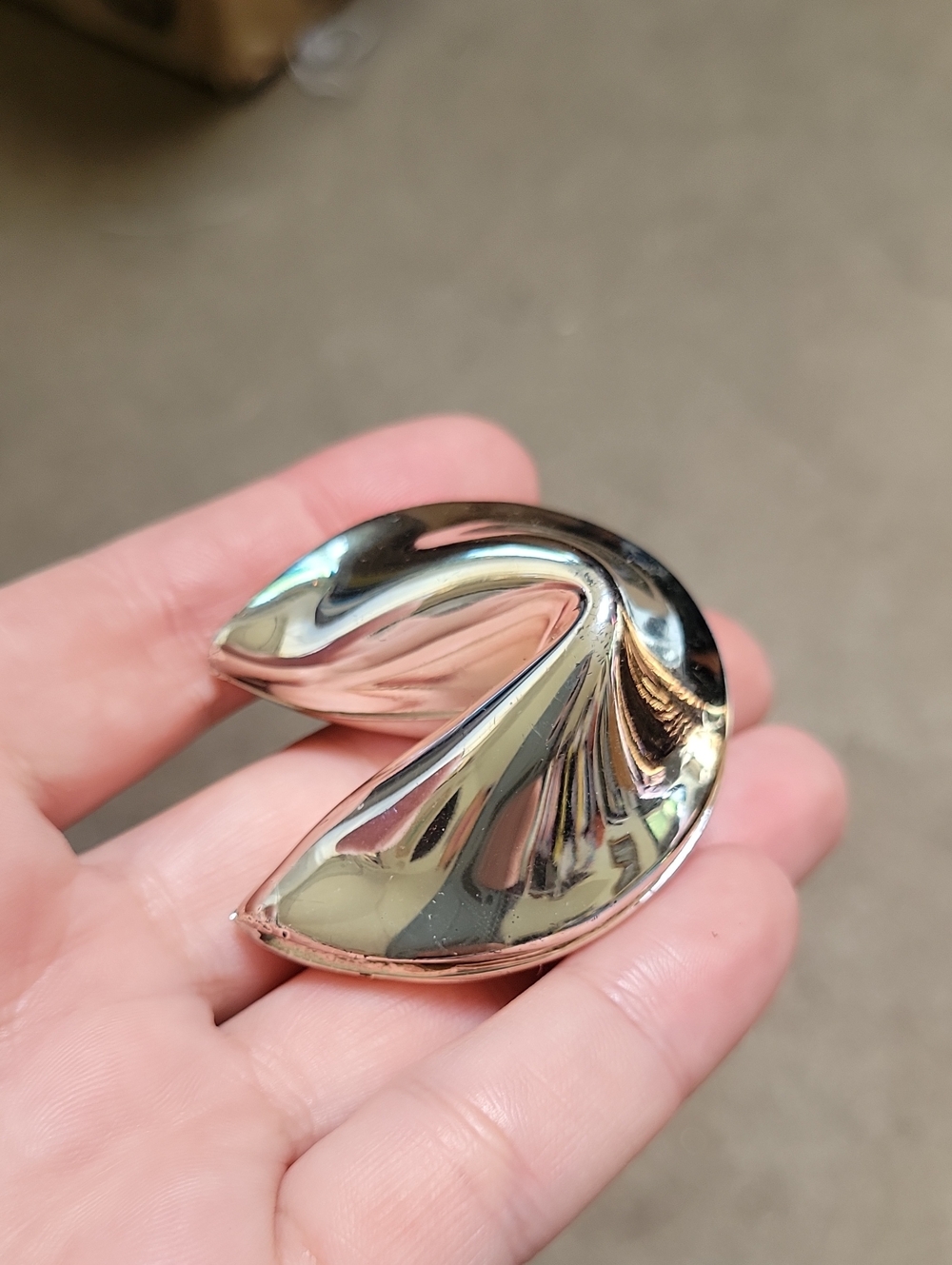 Polished Metallic Fortune Cookie Locket Large Desk Statement Piece